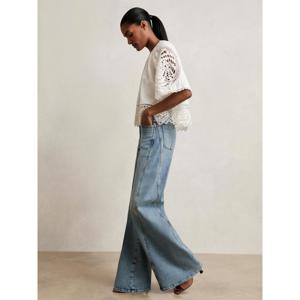 REISS CARINE Linen Embroidered Swing Top